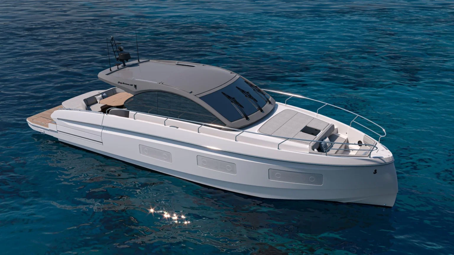 Bénéteau Gran Turismo 50 from above with foredeck sunbed and hardtop