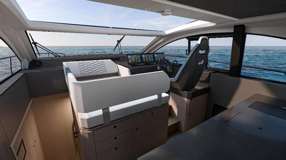 Wheelhouse and helm of the Bénéteau Gran Turismo 50 Alpine Edition