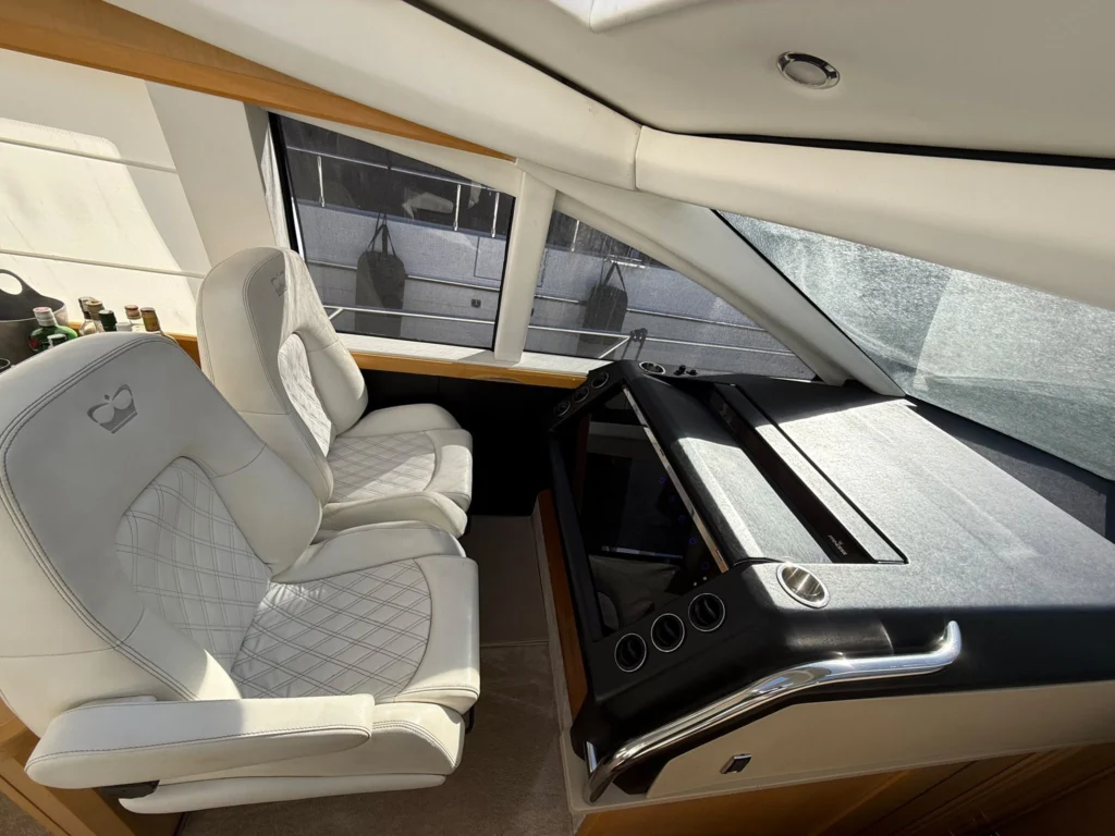 Quilted leather helm seat and dashboard