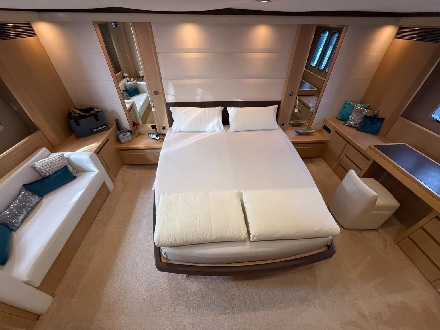 Full-beam master stateroom of the Princess V70