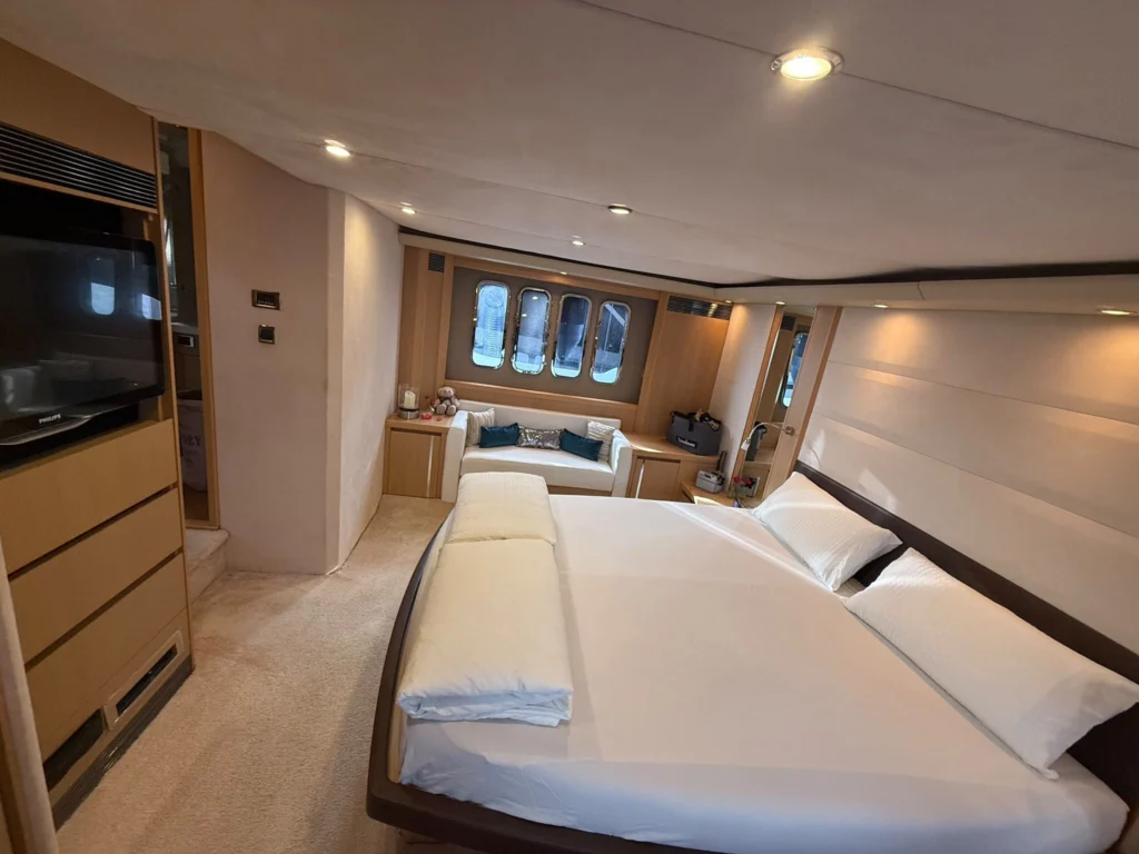 Master stateroom with TV and vanity